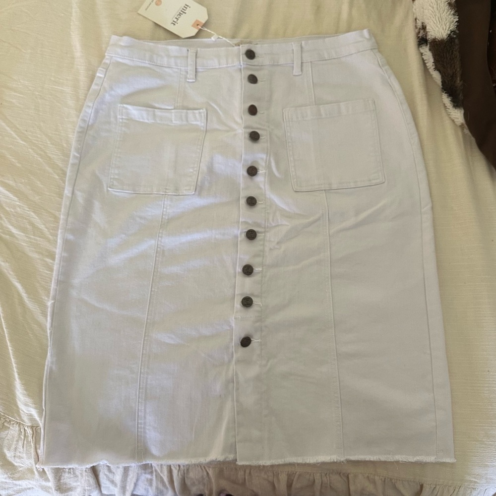 white denim button up skirt